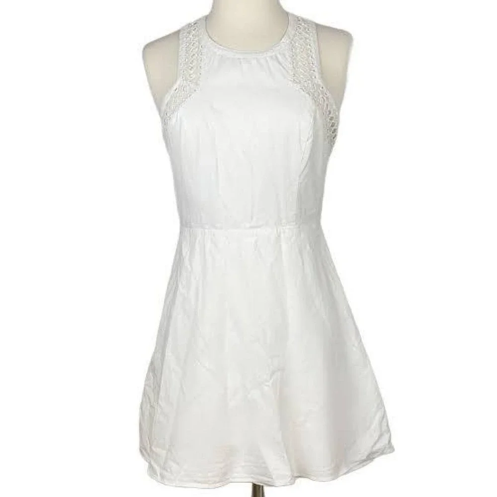 American Eagle white mini eyelet cotton dress with lace trim on the neckline